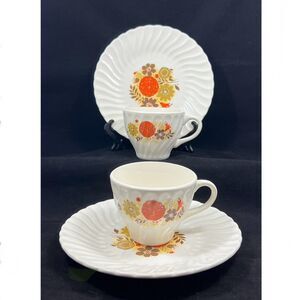 Tempo By Scio Vintage Yellow Orange Floral Cup And Saucer Set Of 2 Retro